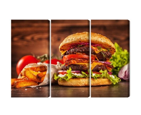 Obraz Wieloczęściowy Domowy Hamburger Canvas 120x80 LBS-3080-C120-80_3X40-80