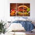 Obraz Wieloczęściowy Domowy Hamburger Canvas 120x80 LBS-3080-C120-80_3X40-80