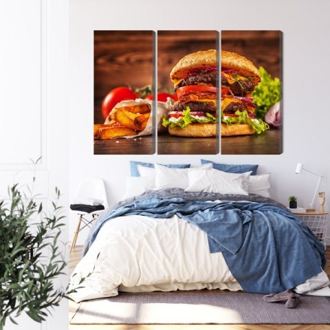 Obraz Wieloczęściowy Domowy Hamburger Canvas 120x80 LBS-3080-C120-80_3X40-80