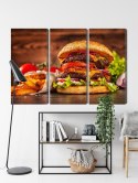 Obraz Wieloczęściowy Domowy Hamburger Canvas 120x80 LBS-3080-C120-80_3X40-80