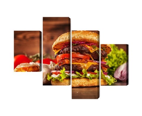 Obraz Wieloczęściowy Domowy Hamburger Canvas Naturalny 80x50 LBS-3083-NC80-50_2X20-50_2X20-30