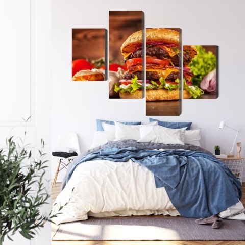 Obraz Wieloczęściowy Domowy Hamburger Canvas Naturalny 80x50 LBS-3083-NC80-50_2X20-50_2X20-30