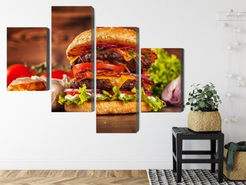 Obraz Wieloczęściowy Domowy Hamburger Canvas Naturalny 80x50 LBS-3083-NC80-50_2X20-50_2X20-30