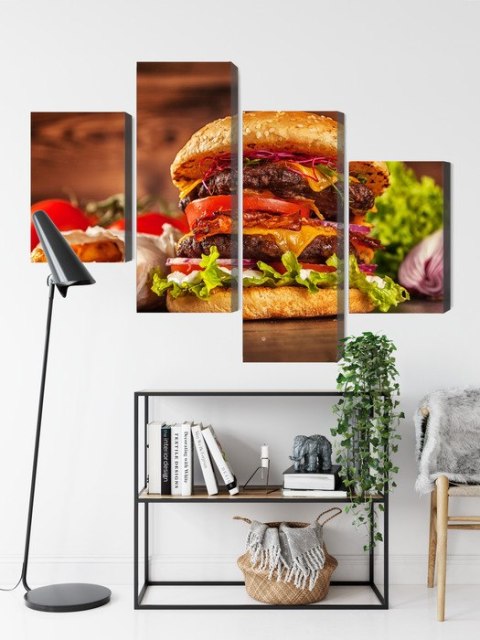 Obraz Wieloczęściowy Domowy Hamburger Canvas Naturalny 80x50 LBS-3083-NC80-50_2X20-50_2X20-30