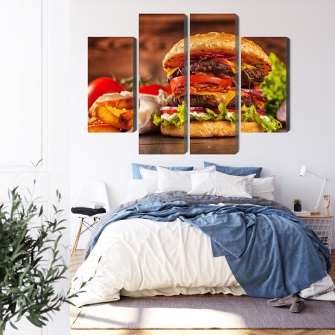 Obraz Wieloczęściowy Domowy Hamburger Canvas Naturalny 80x60 LBS-3082-NC80-60_2X20-60_2X20-40