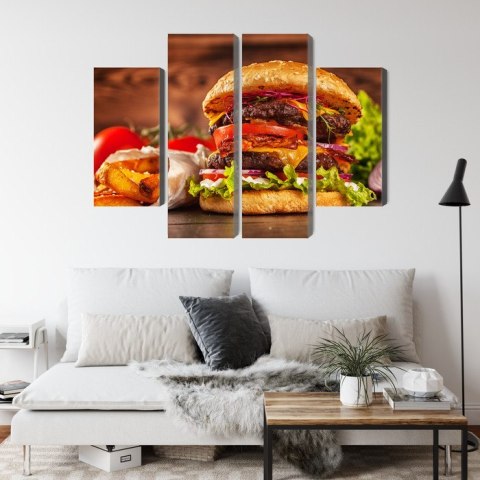 Obraz Wieloczęściowy Domowy Hamburger Canvas Naturalny 80x60 LBS-3082-NC80-60_2X20-60_2X20-40