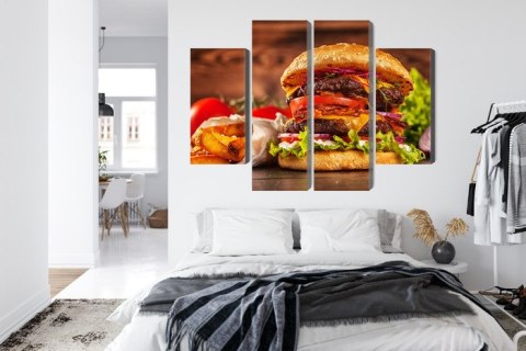 Obraz Wieloczęściowy Domowy Hamburger Canvas Naturalny 80x60 LBS-3082-NC80-60_2X20-60_2X20-40