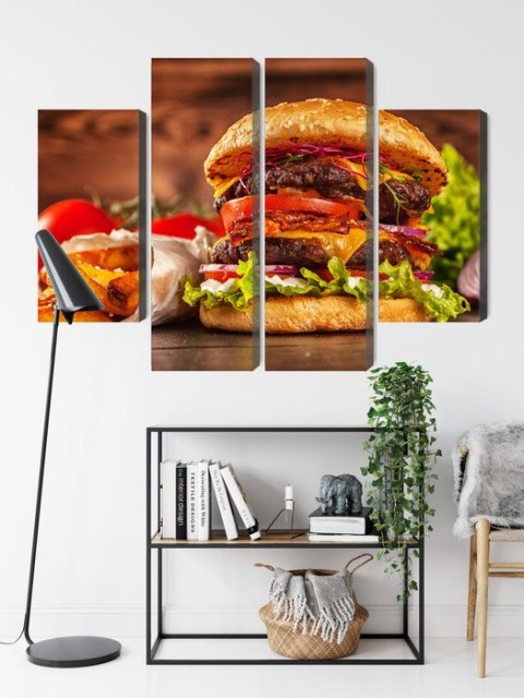 Obraz Wieloczęściowy Domowy Hamburger Canvas Naturalny 80x60 LBS-3082-NC80-60_2X20-60_2X20-40