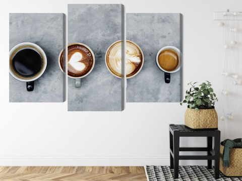 Obraz Wieloczęściowy Filiżanki Z Kawą Canvas 120x80 LBS-3116-C120-80_1X40-80_2X40-60