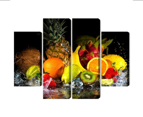 Obraz Wieloczęściowy Owoce Z Odrobiną Wody Canvas Naturalny 80x60 LBS-3047-NC80-60_2X20-60_2X20-40