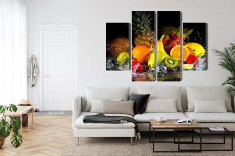 Obraz Wieloczęściowy Owoce Z Odrobiną Wody Canvas Naturalny 80x60 LBS-3047-NC80-60_2X20-60_2X20-40