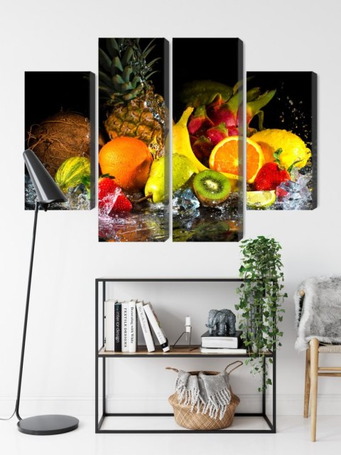Obraz Wieloczęściowy Owoce Z Odrobiną Wody Canvas Naturalny 80x60 LBS-3047-NC80-60_2X20-60_2X20-40