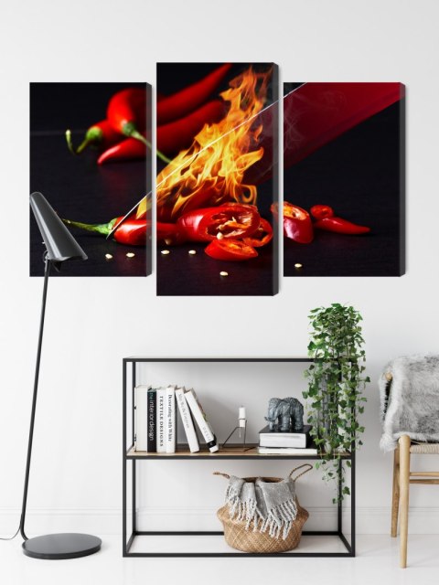 Obraz Wieloczęściowy Płonący Nóż Canvas 120x80 LBS-3588-C120-80_1X40-80_2X40-60