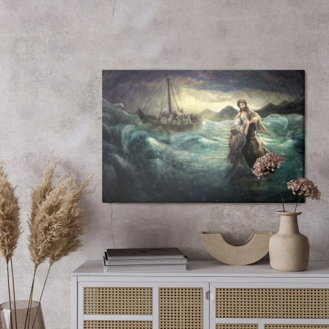Obraz Na Płótnie Jezus Chodzi Po Wodzie Canvas Naturalny 100x70 LB-2537-NC100-70