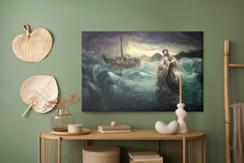 Obraz Na Płótnie Jezus Chodzi Po Wodzie Canvas Naturalny 100x70 LB-2537-NC100-70