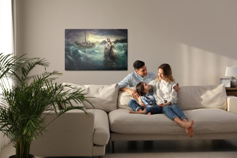 Obraz Na Płótnie Jezus Chodzi Po Wodzie Canvas Naturalny 100x70 LB-2537-NC100-70