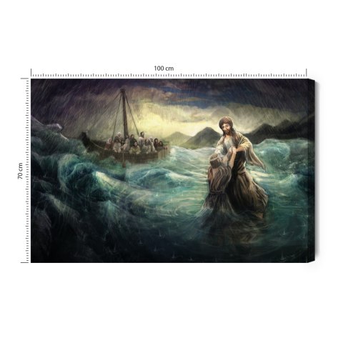 Obraz Na Płótnie Jezus Chodzi Po Wodzie Canvas Naturalny 100x70 LB-2537-NC100-70