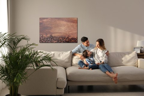 Obraz Na Płótnie Ziarna Kawy Na Drewnianym Tle Canvas Naturalny 100x70 LB-2653-NC100-70