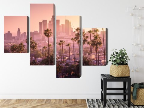 Obraz Wieloczęściowy Centrum Los Angeles O Zachodzie Słońca Canvas 120x75 LBS-2902-C120-75_2X30-75_2X30-45