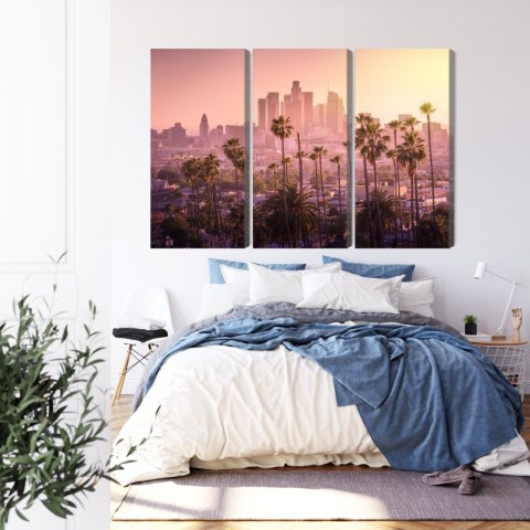 Obraz Wieloczęściowy Centrum Los Angeles O Zachodzie Słońca Canvas 120x80 LBS-2899-C120-80_3X40-80