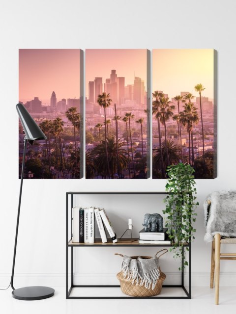 Obraz Wieloczęściowy Centrum Los Angeles O Zachodzie Słońca Canvas 120x80 LBS-2899-C120-80_3X40-80