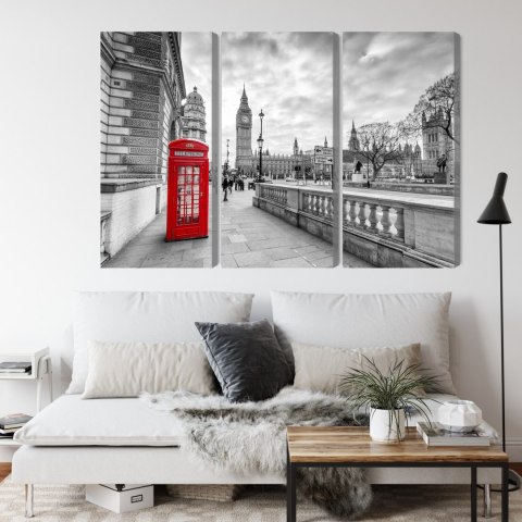 Obraz Wieloczęściowy Czerwona Budka Telefoniczna W Londynie 3D Canvas 120x80 LBS-2174-C120-80_3X40-80