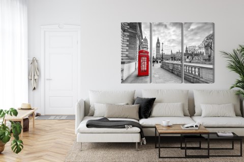 Obraz Wieloczęściowy Czerwona Budka Telefoniczna W Londynie 3D Canvas 120x80 LBS-2174-C120-80_3X40-80