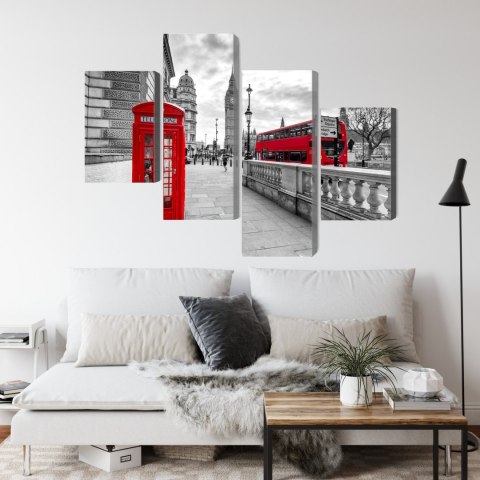 Obraz Wieloczęściowy Czerwona Budka Telefoniczna W Londynie I Big Ben Canvas 120x75 LBS-2197-C120-75_2X30-75_2X30-45