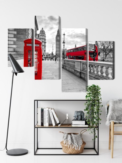 Obraz Wieloczęściowy Czerwona Budka Telefoniczna W Londynie I Big Ben Canvas 120x75 LBS-2197-C120-75_2X30-75_2X30-45