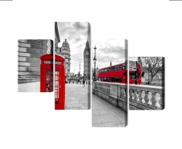 Obraz Wieloczęściowy Czerwona Budka Telefoniczna W Londynie I Big Ben Canvas Naturalny 80x50 LBS-2197-NC80-50_2X20-50_2X20-30