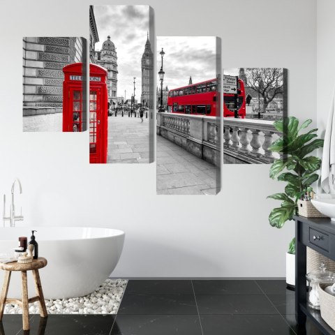 Obraz Wieloczęściowy Czerwona Budka Telefoniczna W Londynie I Big Ben Canvas Naturalny 80x50 LBS-2197-NC80-50_2X20-50_2X20-30