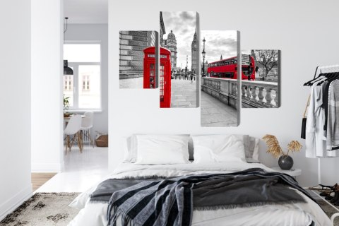 Obraz Wieloczęściowy Czerwona Budka Telefoniczna W Londynie I Big Ben Canvas Naturalny 80x50 LBS-2197-NC80-50_2X20-50_2X20-30