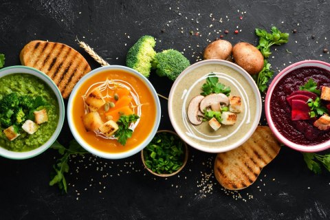 Obraz Wieloczęściowy Kremowe Zupy Warzywne Canvas 120x80 LBS-2960-C120-80_3X40-80