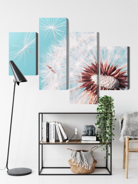 Obraz Wieloczęściowy Kwiat Mniszka Lekarskiego W Skali Makro Canvas Naturalny 80x50 LBS-3936-NC80-50_2X20-50_2X20-30