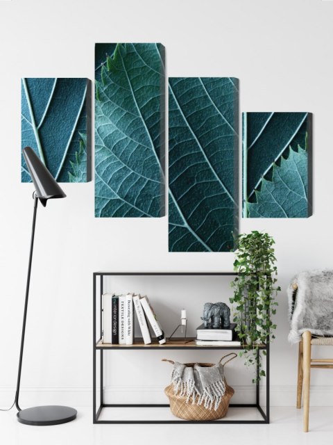 Obraz Wieloczęściowy Liście W Skali Makro Z Efektem 3D Canvas 120x75 LBS-3921-C120-75_2X30-75_2X30-45