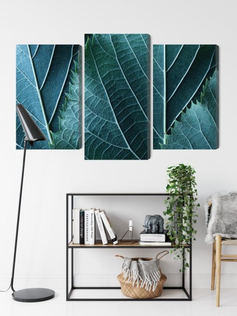 Obraz Wieloczęściowy Liście W Skali Makro Z Efektem 3D Canvas Naturalny 90x60 LBS-3919-NC90-60_1X30-60_2X30-45