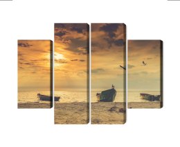 Obraz Wieloczęściowy Łodzie Na Plaży O Zachodzie Słońca Canvas 80x60 LBS-2246-C80-60_2X20-60_2X20-40