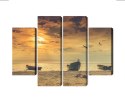 Obraz Wieloczęściowy Łodzie Na Plaży O Zachodzie Słońca Canvas Naturalny 80x60 LBS-2246-NC80-60_2X20-60_2X20-40