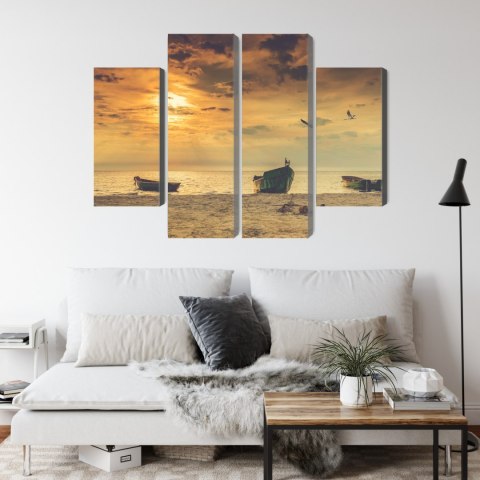 Obraz Wieloczęściowy Łodzie Na Plaży O Zachodzie Słońca Canvas Naturalny 80x60 LBS-2246-NC80-60_2X20-60_2X20-40