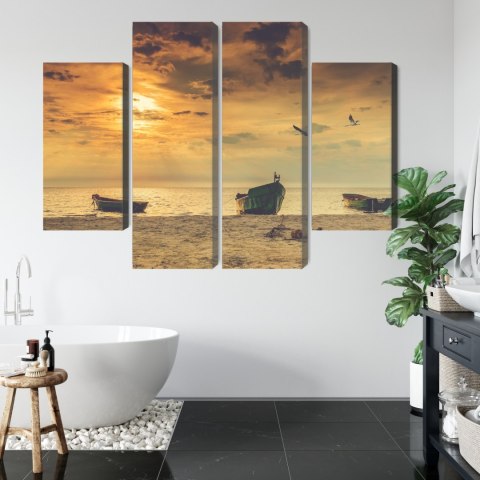 Obraz Wieloczęściowy Łodzie Na Plaży O Zachodzie Słońca Canvas Naturalny 80x60 LBS-2246-NC80-60_2X20-60_2X20-40