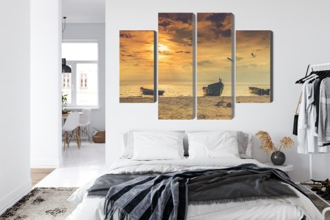 Obraz Wieloczęściowy Łodzie Na Plaży O Zachodzie Słońca Canvas Naturalny 80x60 LBS-2246-NC80-60_2X20-60_2X20-40