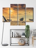 Obraz Wieloczęściowy Łodzie Na Plaży O Zachodzie Słońca Canvas Naturalny 80x60 LBS-2246-NC80-60_2X20-60_2X20-40