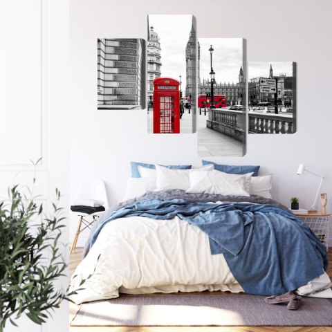 Obraz Wieloczęściowy Londyńska Budka Telefoniczna I Big Ben Canvas 120x75 LBS-2147-C120-75_2X30-75_2X30-45