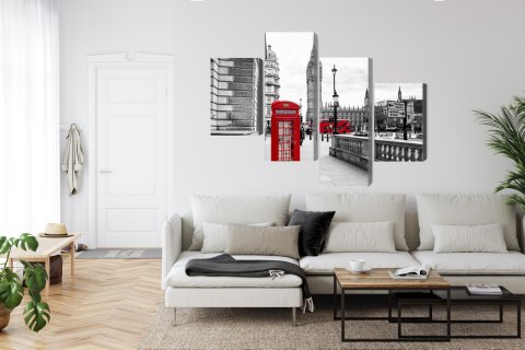 Obraz Wieloczęściowy Londyńska Budka Telefoniczna I Big Ben Canvas 120x75 LBS-2147-C120-75_2X30-75_2X30-45