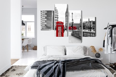 Obraz Wieloczęściowy Londyńska Budka Telefoniczna I Big Ben Canvas 120x75 LBS-2147-C120-75_2X30-75_2X30-45