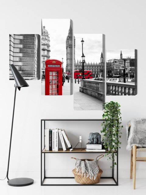 Obraz Wieloczęściowy Londyńska Budka Telefoniczna I Big Ben Canvas 120x75 LBS-2147-C120-75_2X30-75_2X30-45