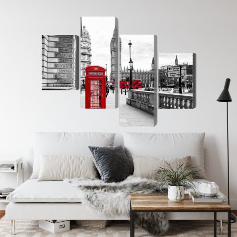 Obraz Wieloczęściowy Londyńska Budka Telefoniczna I Big Ben Canvas Naturalny 80x50 LBS-2147-NC80-50_2X20-50_2X20-30
