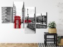 Obraz Wieloczęściowy Londyńska Budka Telefoniczna I Big Ben Canvas Naturalny 80x50 LBS-2147-NC80-50_2X20-50_2X20-30