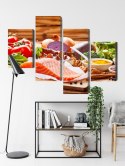 Obraz Wieloczęściowy Łosoś Wśród Warzyw Canvas 120x75 LBS-2968-C120-75_2X30-75_2X30-45