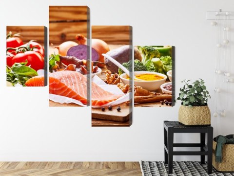 Obraz Wieloczęściowy Łosoś Wśród Warzyw Canvas Naturalny 80x50 LBS-2968-NC80-50_2X20-50_2X20-30
